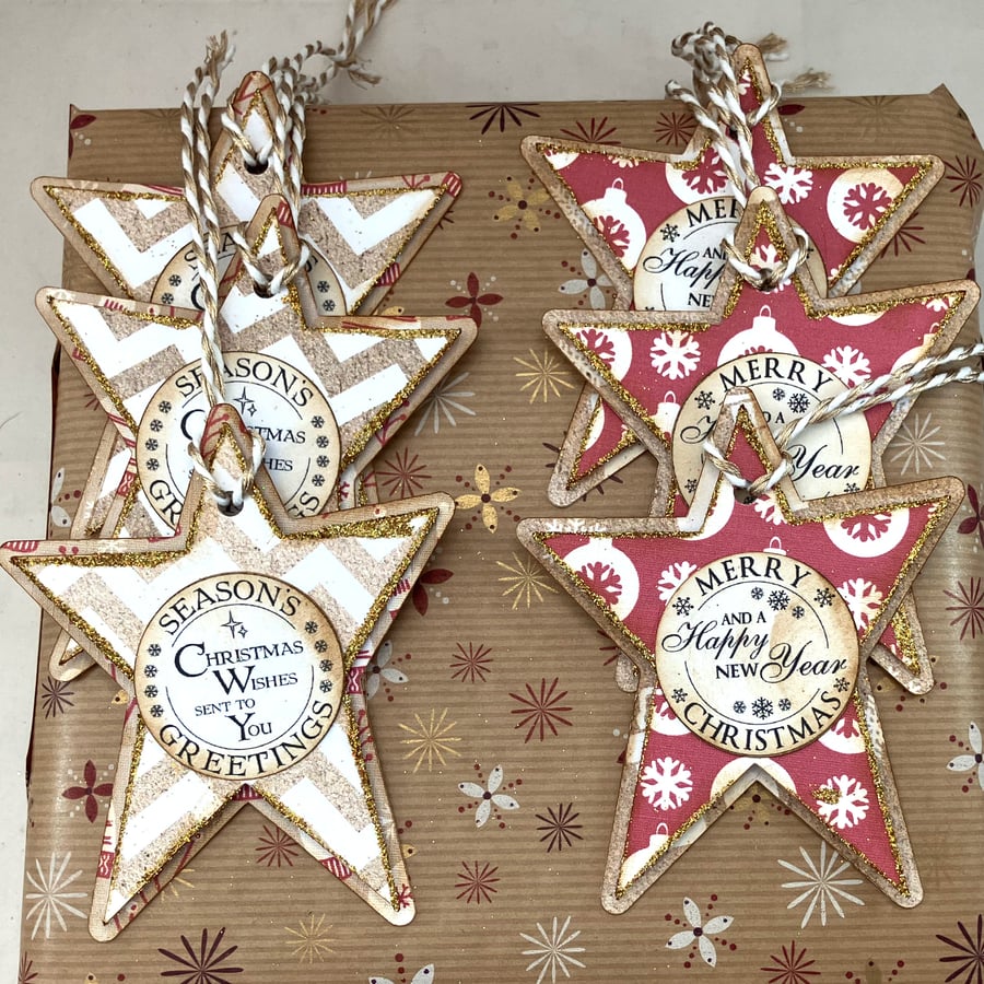 Pack of 6 handmade star shaped gift tags