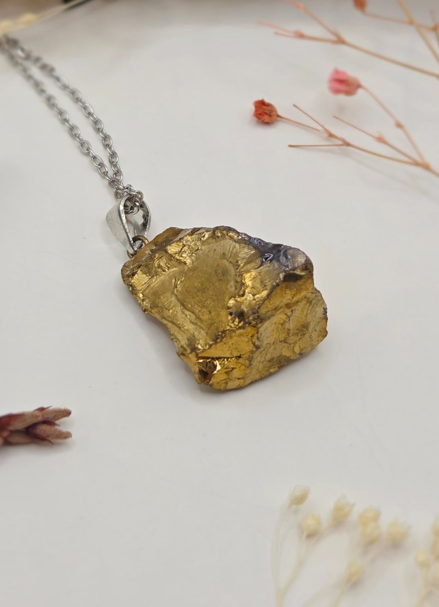 Raw Pyrite (Fool's Gold) Crystal Gemstone Pendant Necklace