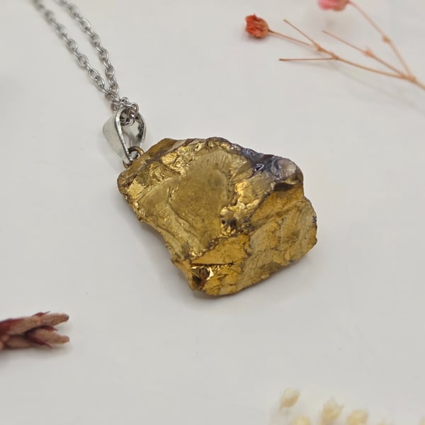 Raw Pyrite (Fool's Gold) Crystal Gemstone Pendant Necklace