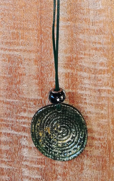 Stoneware dark green disc dangler
