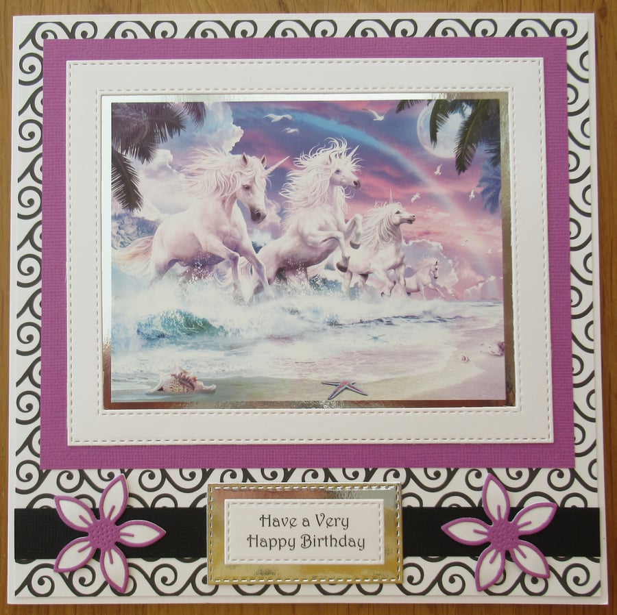 Unicorns In The Sea - 8x8" Birthday Card 