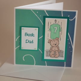 Green football teddy Father's Day card