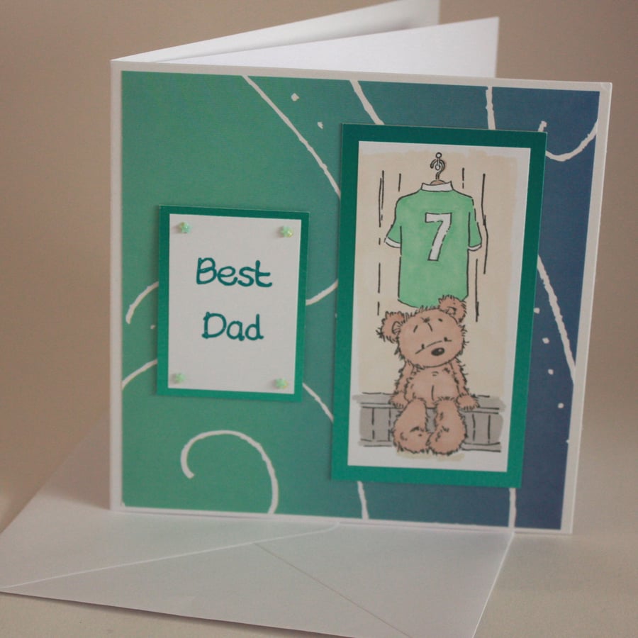 Green football teddy Father's Day card