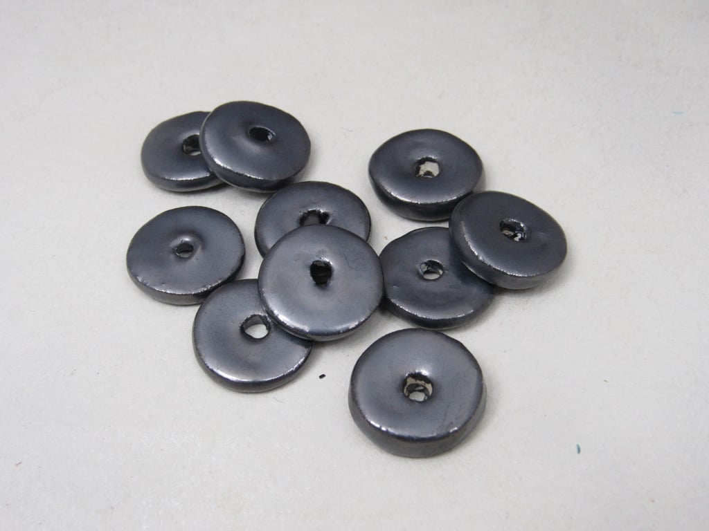 10 Medium Metallic Glazed Ceramic Washer Beads