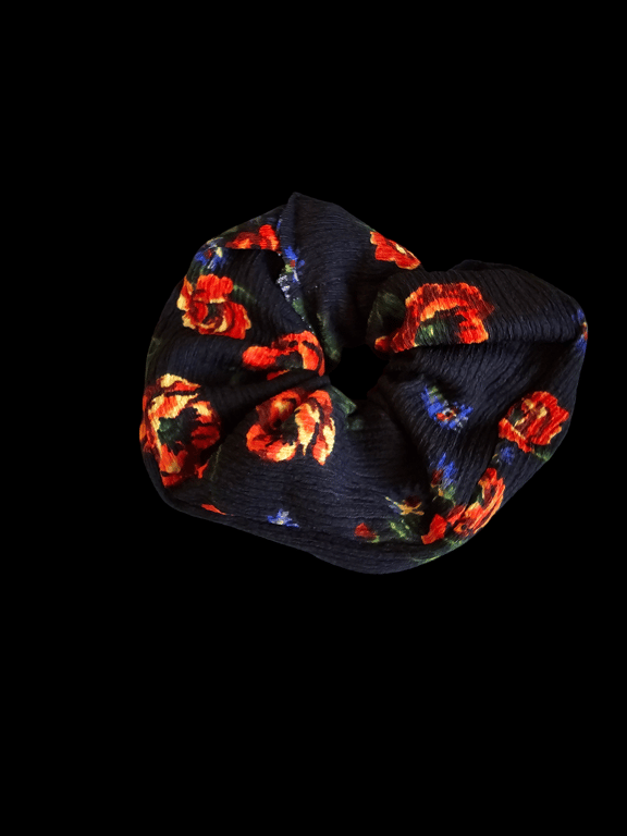 Navy blue with flowers scruchie
