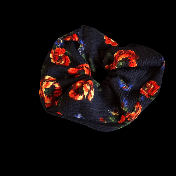 Navy blue with flowers scruchie