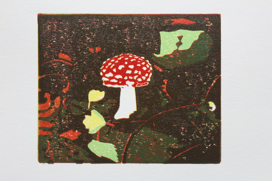 Original Toadstool reduction linocut 