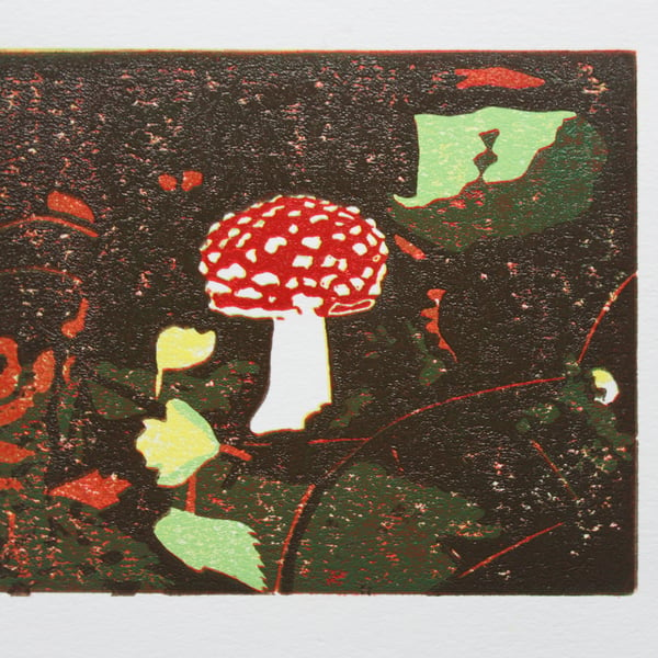 Original Toadstool reduction linocut 