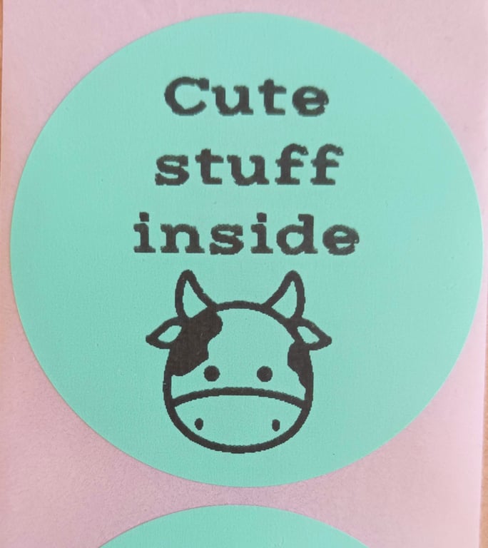 50 'Cute Stuff Inside' Thermal  Printed Stickers (BG)