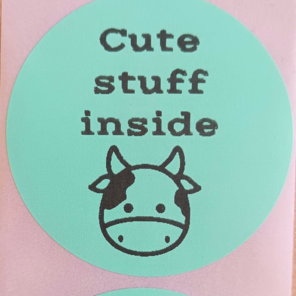 50 'Cute Stuff Inside' Thermal  Printed Stickers (BG)