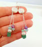 Statement Long Earrings Coin Pearl & Gemstone Sterling Silver Dangle Earrings - Image 2