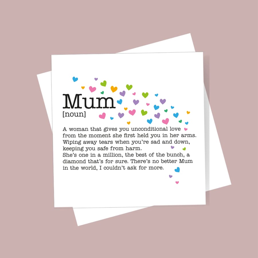 Mother Birthday Mum Definition Card - Mother, Mum, Mummy. Free delivery