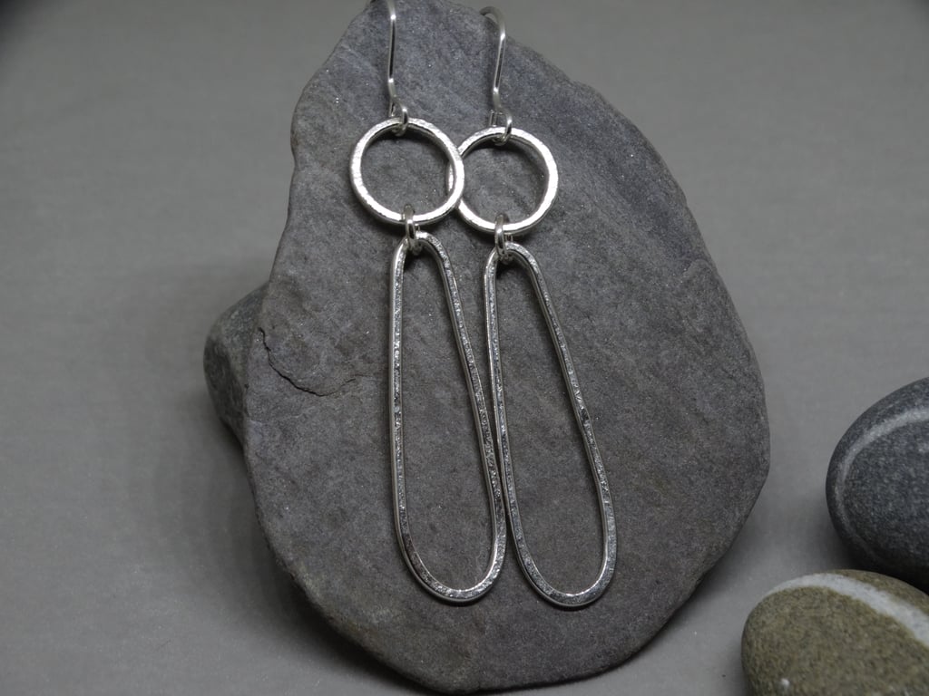 Silver drop earrings - organic shaped lightweight in recycled sterling silver