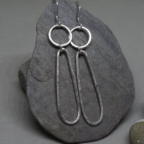 Silver drop earrings - organic shaped lightweight in recycled sterling silver