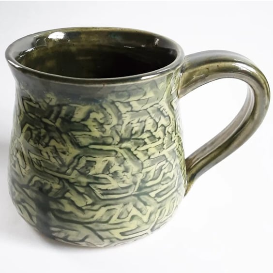Green Patterned Glazed Mug - Hand Thrown Stoneware Ceramic Mug 