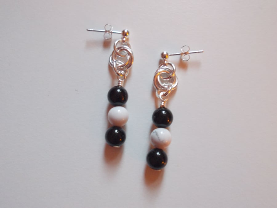 Black and white drop earrings