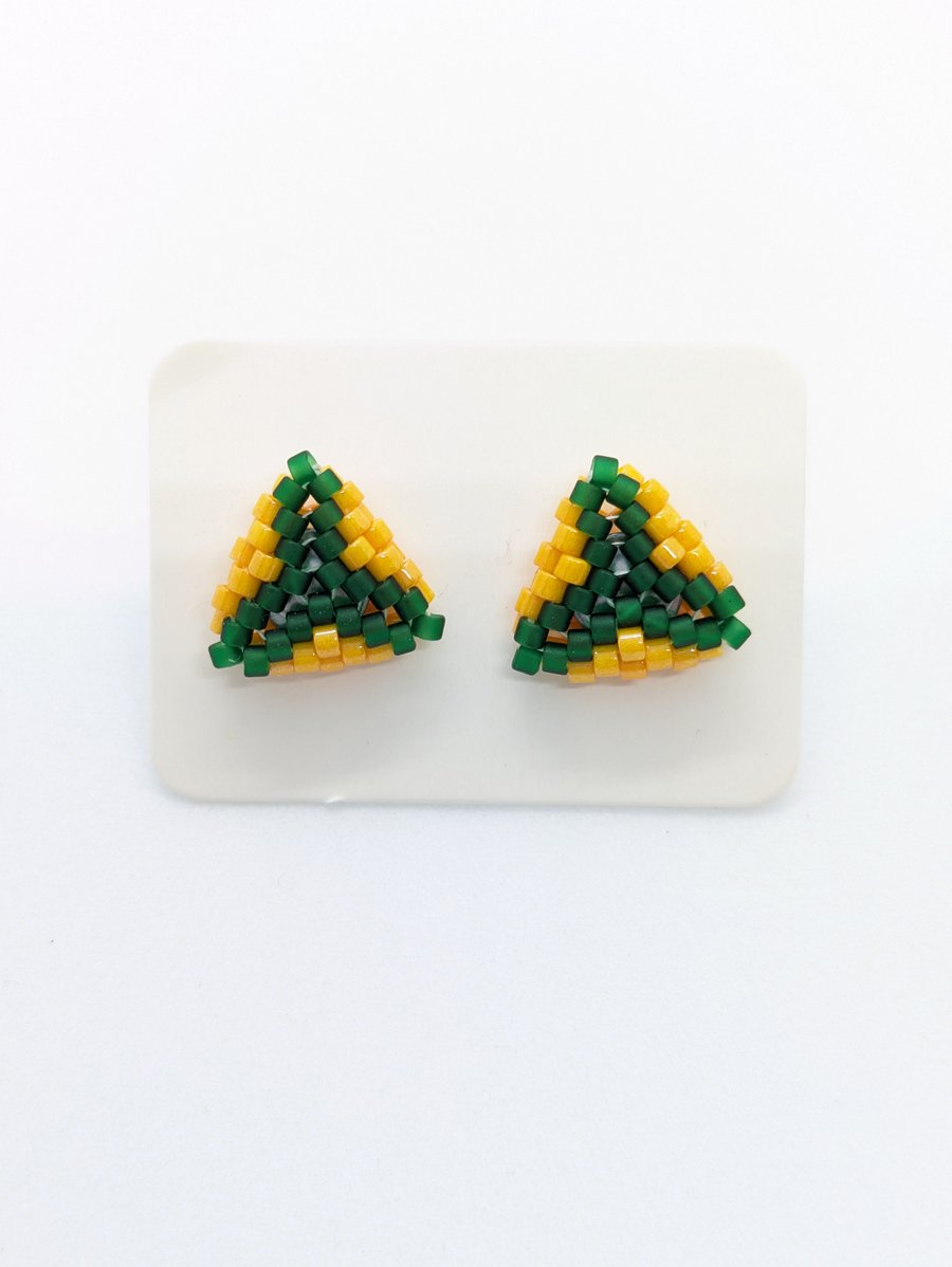 Triangle Stud Earrings - Orange and Green