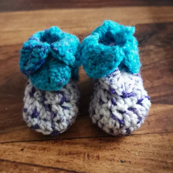Handmade Crochet Baby Booties – Blue & Purple