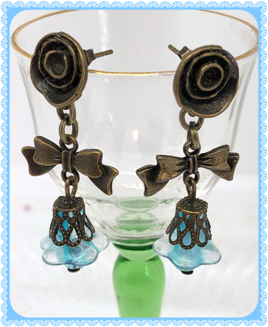 OOAK Bronze Turquoise Floral earrings