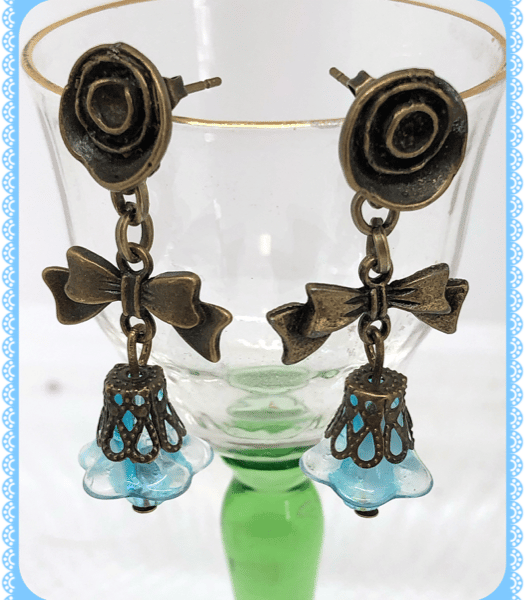 OOAK Bronze Turquoise Floral earrings