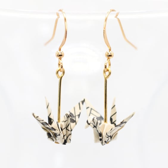 Sheet Music Origami Crane Earrings. Music Lover Gift. Musical notes