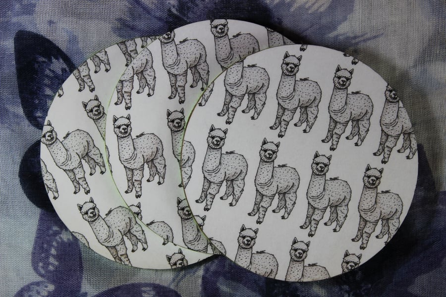 SALE ITEM - Alpaca Pattern Handmade Wooden Round Drinks Coaster