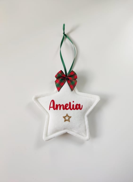 Personalised Plush White Star Christmas Decoration
