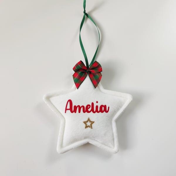 Personalised Plush White Star Christmas Decoration