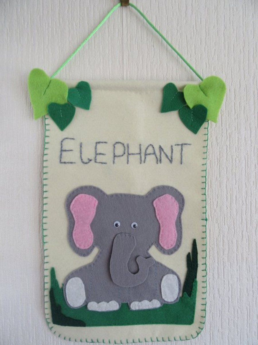 Elephant nursery decor, safari animal wall hanging