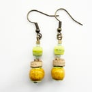 Yellow And Lime Green Dangle drop Boho Style Handmade Earrings