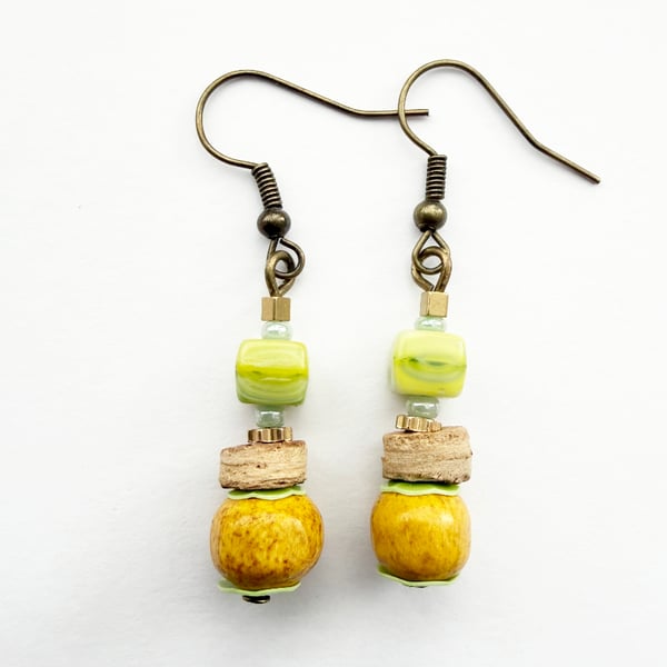 Yellow And Lime Green Dangle drop Boho Style Handmade Earrings