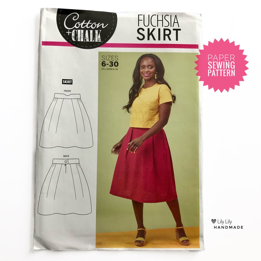 Paper Sewing Pattern, Fuchsia Skirt sewing pattern, New and Unopened