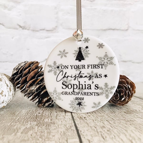 First Christmas as grandparents bauble, Personalised christmas bauble, 2023