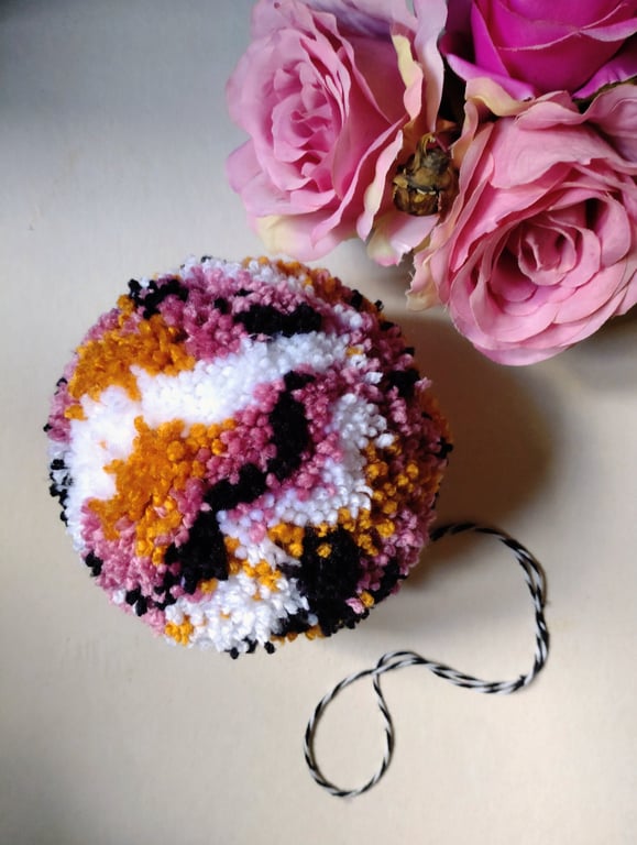 Hanging Pompom Decoration, Large Fluffy Pompom Bauble, Fibre Art.