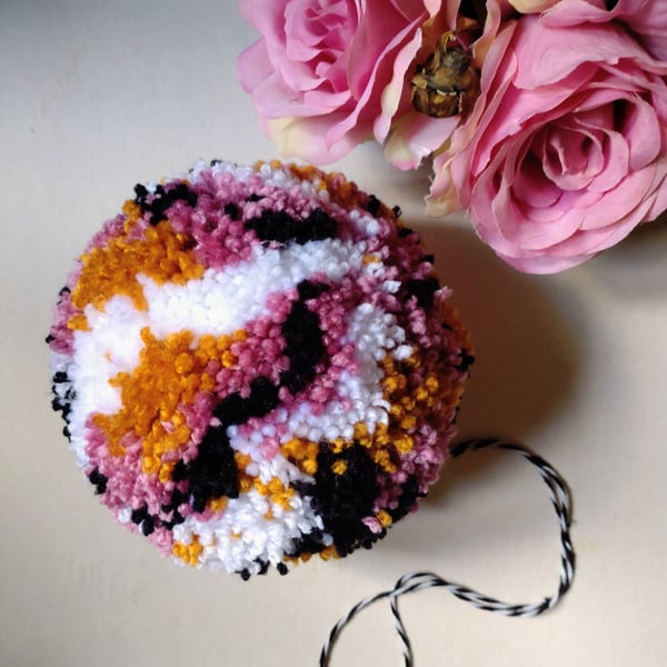Hanging Pompom Decoration, Large Fluffy Pompom Bauble, Fibre Art.