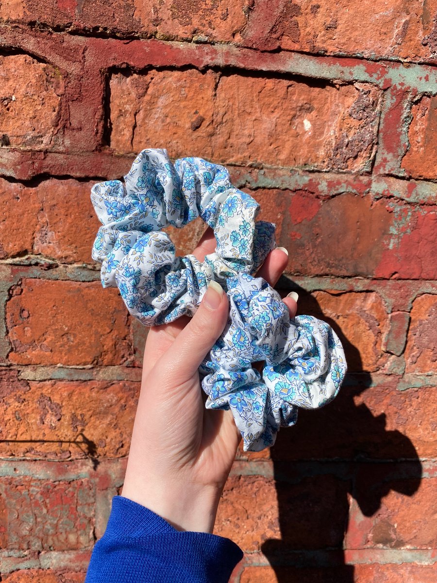 Duo of Blue Floral Scrunchies