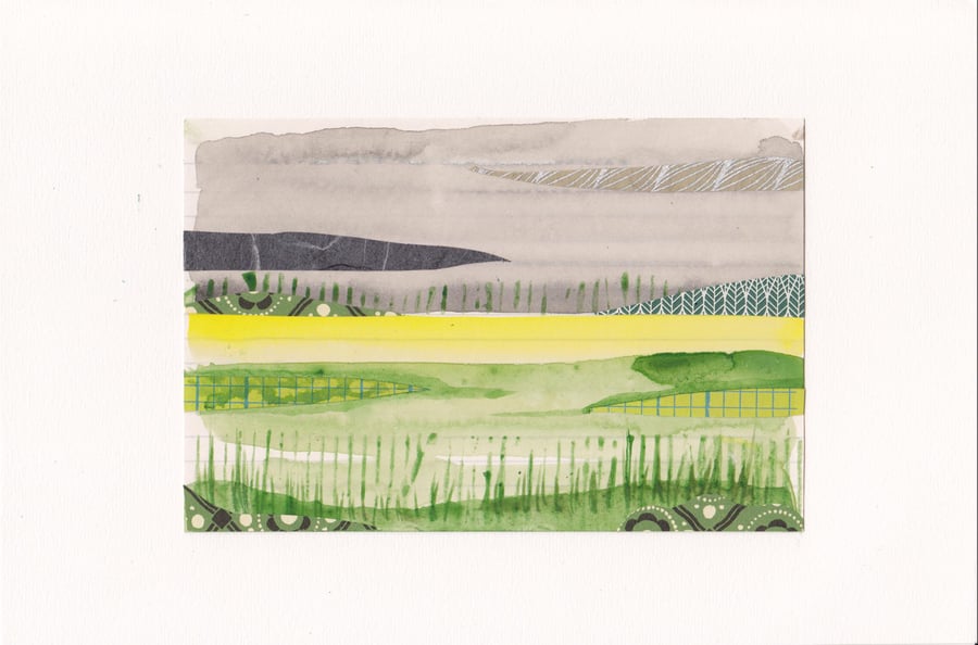 The Rapeseed Field No. 2 - watercolour with collage 