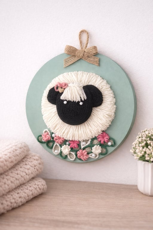 Sheep Wall Hanging – Handmade Sheep Decor – Rustic Farmhouse Gift ,Cute Wool Sh