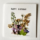 Handmade 'Ivy and Solidago' Pressed Flower Happy Birthday Greeting Card 