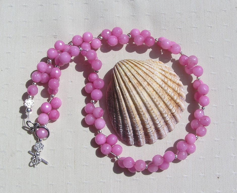 Pink Morganite Crystal Gemstone Beaded Statement Necklace "Mystic Rose"