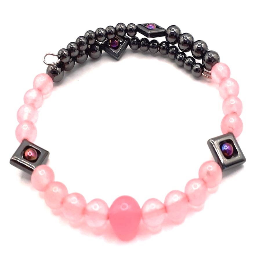 Handmade gemstone hematite and jade bracelet