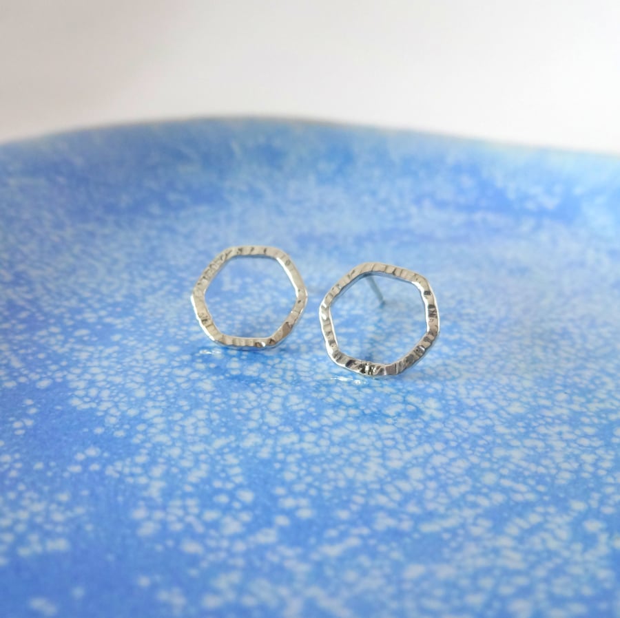 Sterling Silver Hexagon Studs