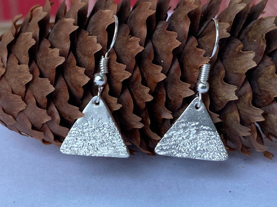 Handmade Fine Silver Triangle Ripple Dangly Earrings