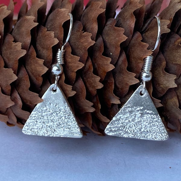 Handmade Fine Silver Triangle Ripple Dangly Earrings