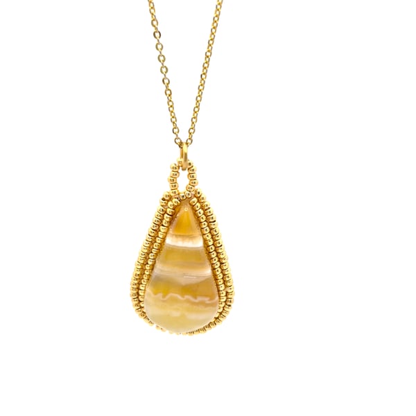 Striped agate teardrop pendant necklace