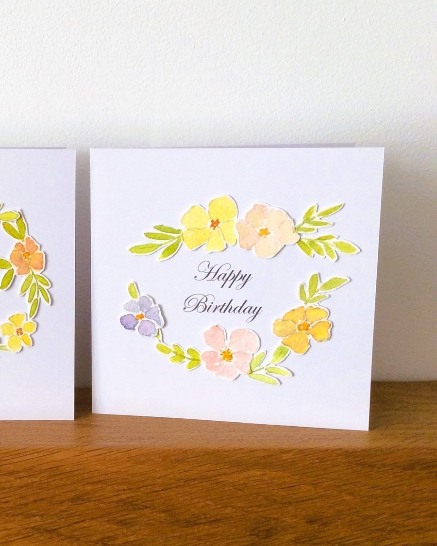 Pink, Purple & Yellow Floral Design Birthday Card