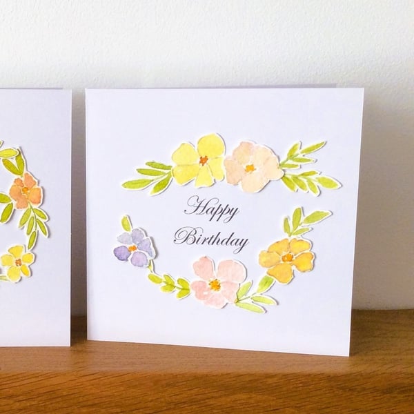 Pink, Purple & Yellow Floral Design Birthday Card
