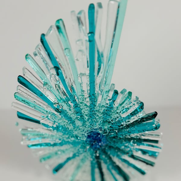 Ammonite in sea coloured fused glass 