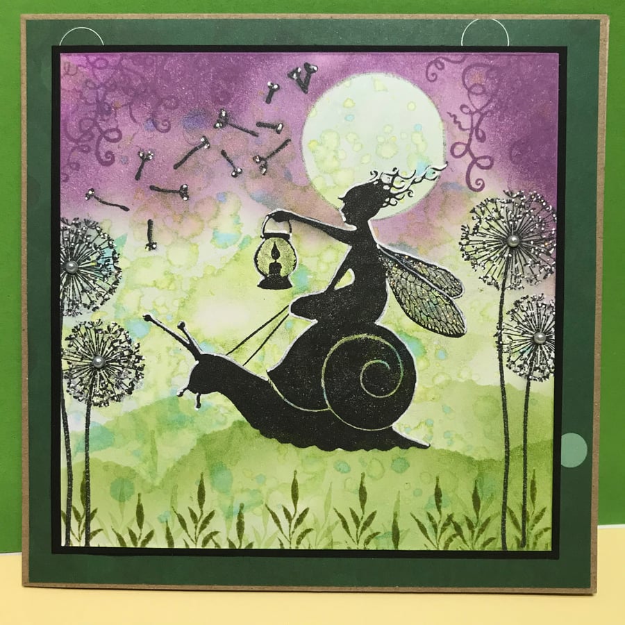 Fairy on a Snail - Greetings Card - Mystical Fairy Card