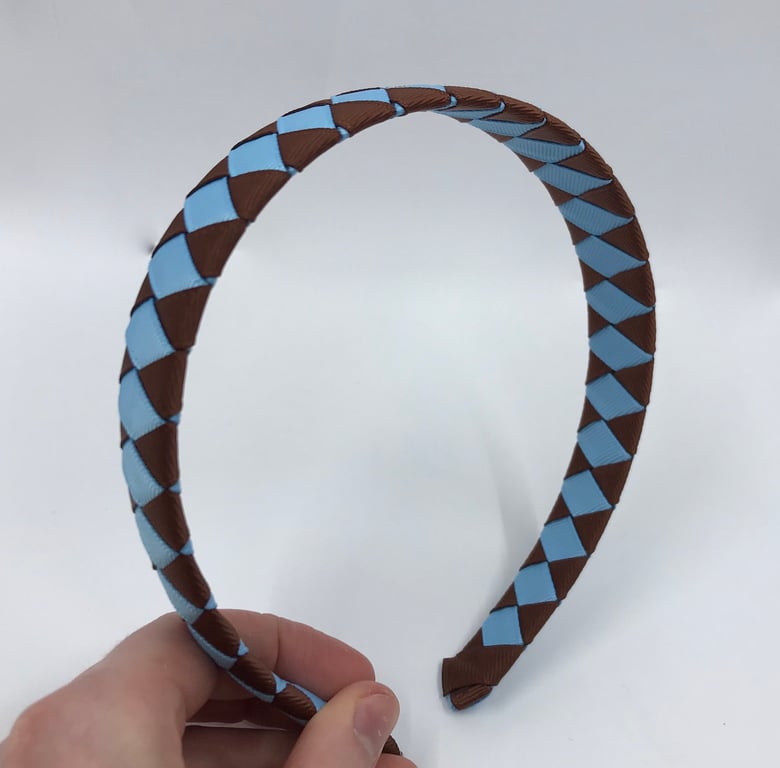 Brown and Light Blue Diamond Pleated Hairband